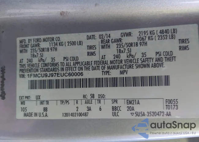 1FMCU9J97EUC60006: 43733143