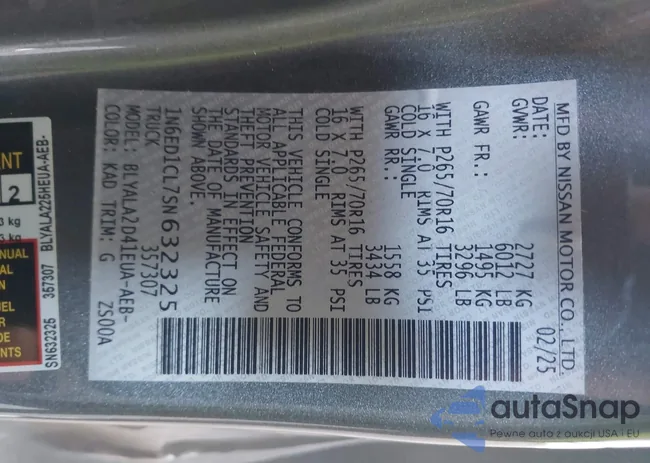 1N6ED1CL7SN632325: 43733302