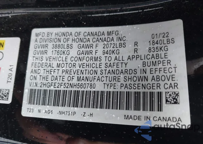 2HGFE2F52NH560780: 43733402