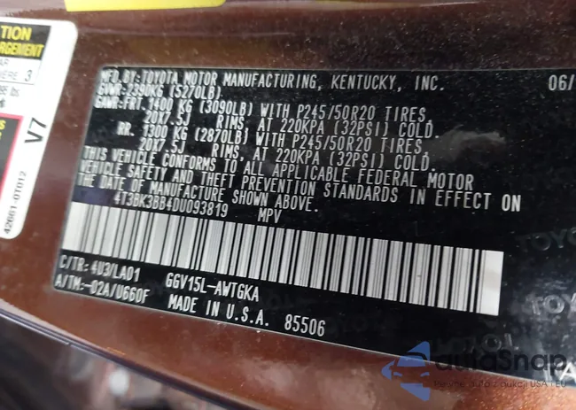 4T3BK3BB4DU093819: 43733505