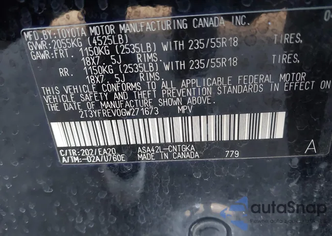 2T3YFREV0GW271673: 43733533