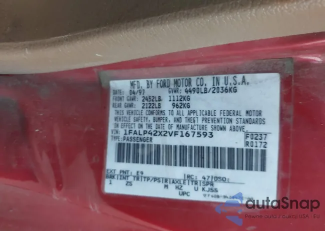 1FALP42X2VF167593: 43733583