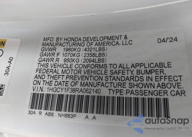 1HGCY1F38RA062140: 43732871