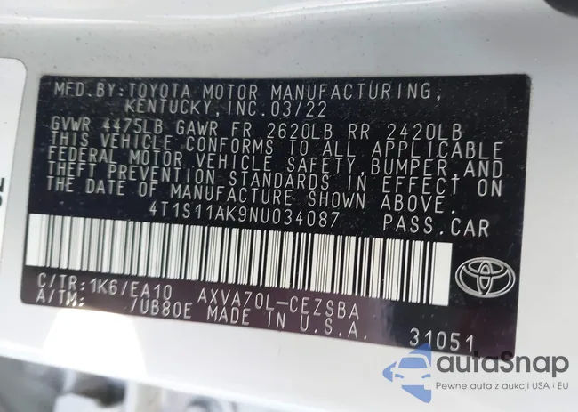 4T1S11AK9NU034087: 43732998