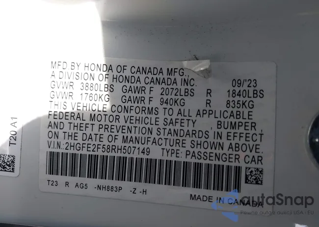 2HGFE2F58RH507149: 43733005