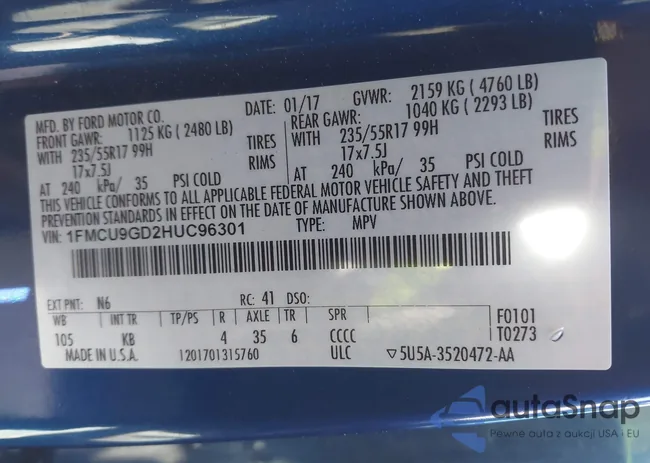 1FMCU9GD2HUC96301: 43734145