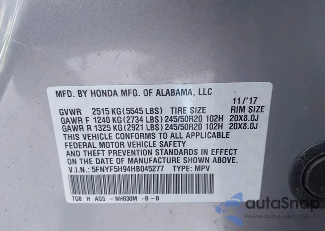 5FNYF5H94HB045277: 43734247