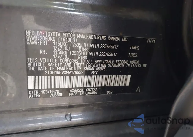 2T3H1RFVXMW179852: 43734325