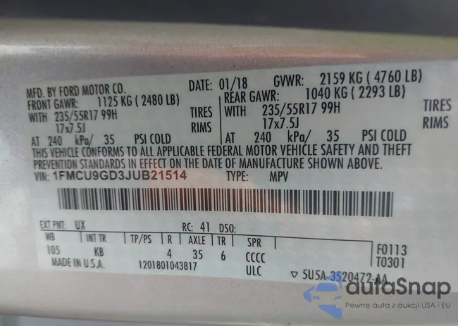 1FMCU9GD3JUB21514: 43734346