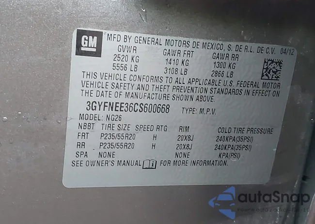 3GYFNEE36CS600668: 43734382