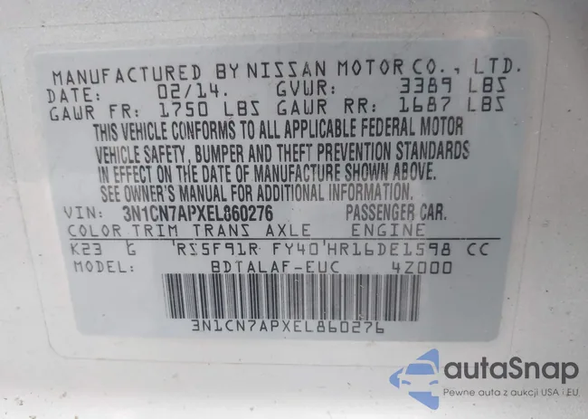 3N1CN7APXEL860276: 43734558