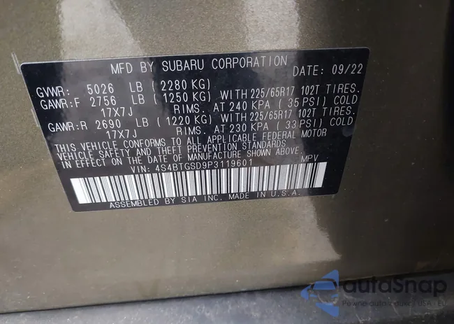 4S4BTGSD9P3119601: 43733654