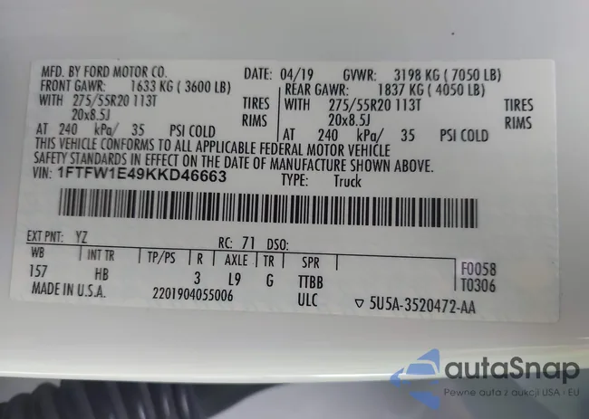 1FTFW1E49KKD46663: 43735060