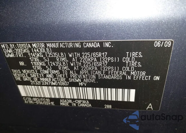 2T3ZF33V79W010807: 43735174