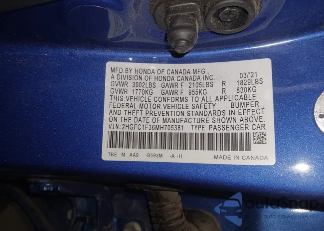 2HGFC1F36MH705381: 43735284