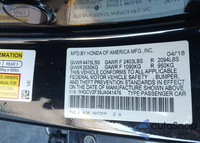 1HGCV2F39JA041476: 43735038