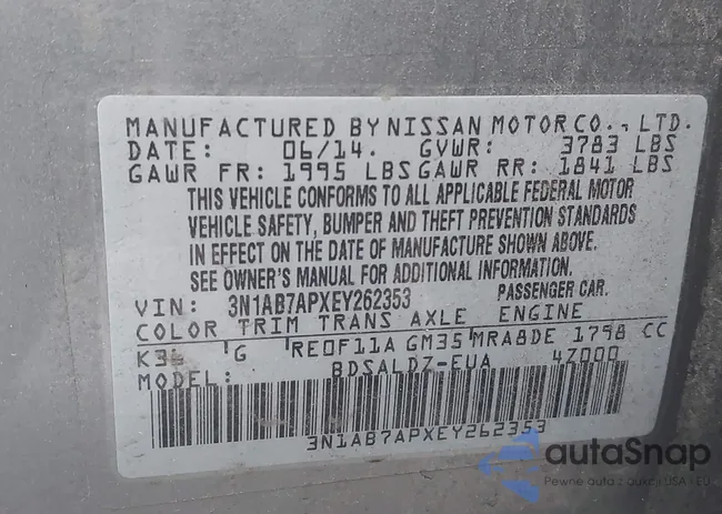 3N1AB7APXEY262353: 43736322