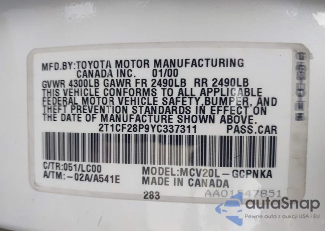 2T1CF28P9YC337311: 43736348