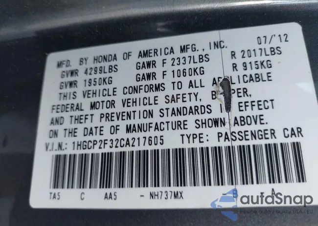 1HGCP2F32CA217605: 43736390