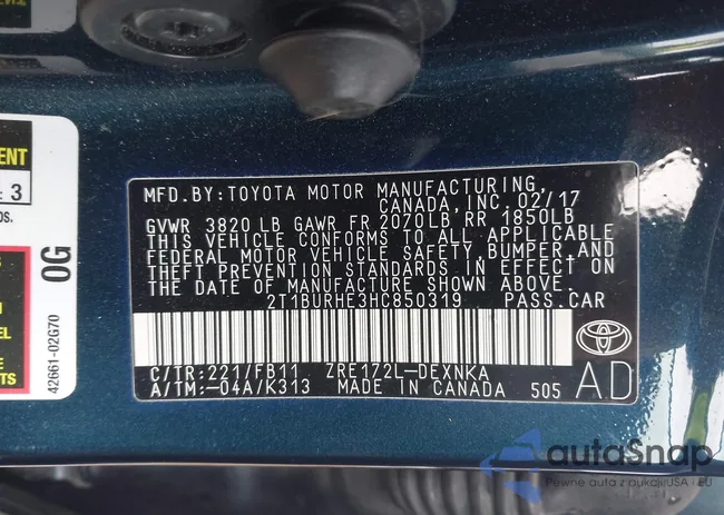 2T1BURHE3HC850319: 43736502