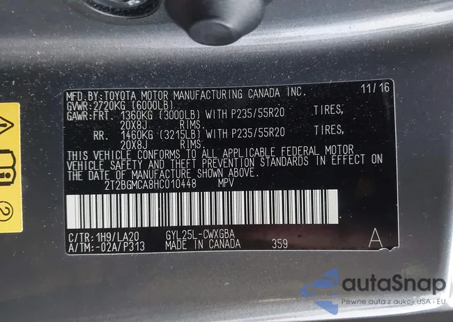 2T2BGMCA8HC010448: 43735774