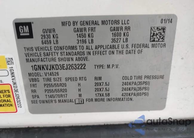 1GNKVJKD3EJ263222: 43735797