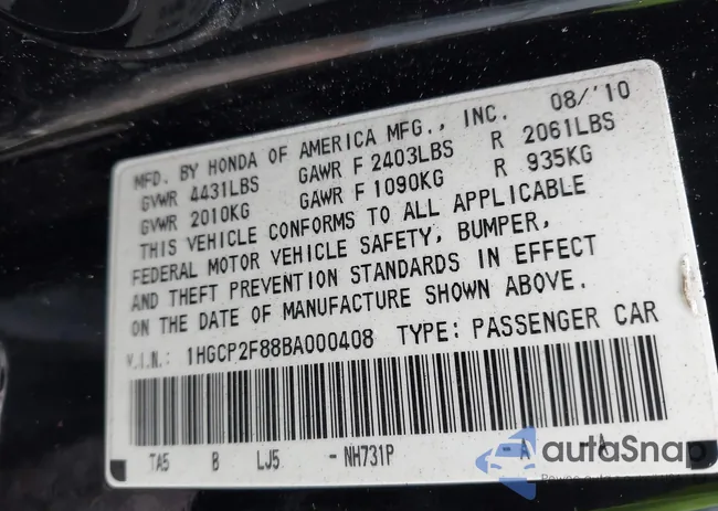 1HGCP2F88BA000408: 43737384