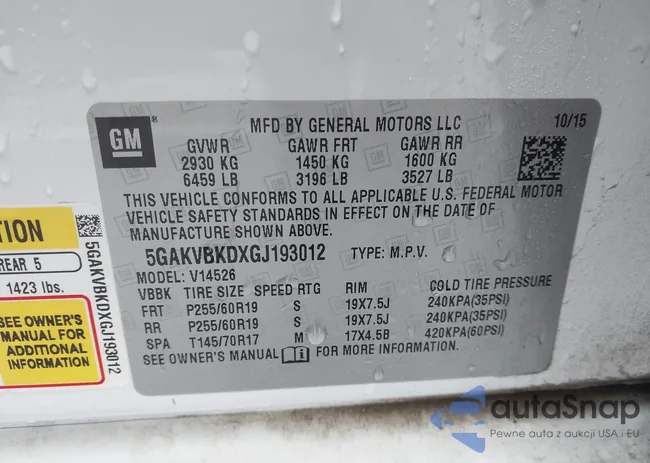 5GAKVBKDXGJ193012: 43736663