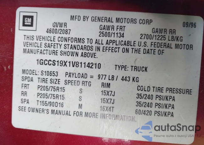 1GCCS19X1V8114210: 43736761