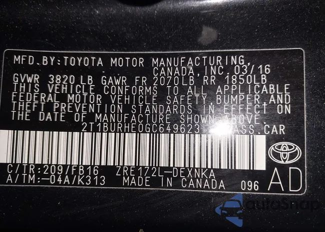 2T1BURHE0GC649623: 43738135