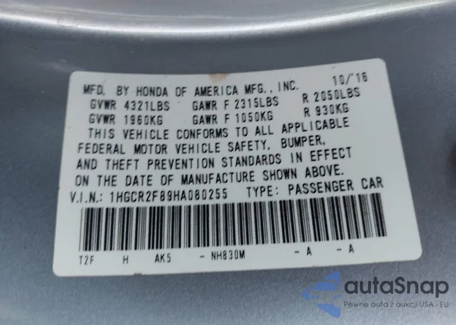 1HGCR2F89HA080255: 43738450