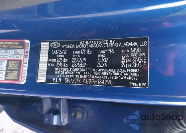 5NMJECAE9PH184298: 43738576