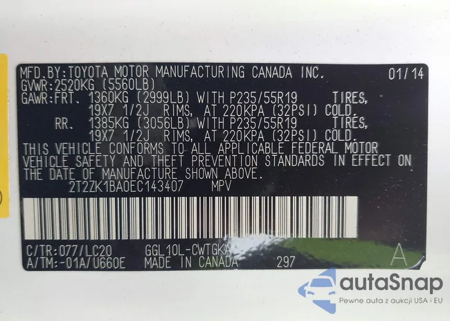 2T2ZK1BA0EC143407: 43737821