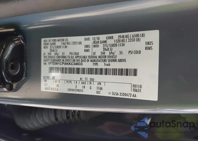 1FTEW1CPXKKC34933: 43739111