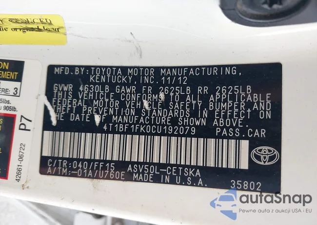 4T1BF1FK0CU192079: 43739162