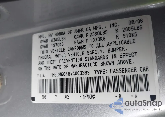 1HGCM66487A003393: 43739481