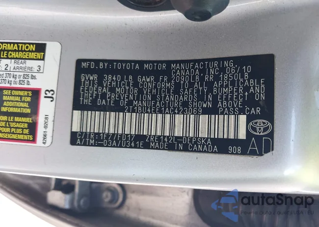 2T1BU4EE1AC423069: 43738767