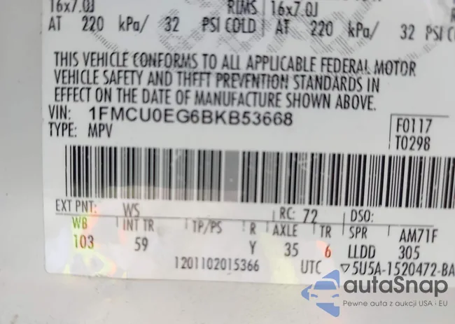 1FMCU0EG6BKB53668: 43738805