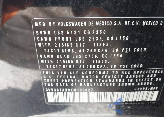 3VV3B7AX9KM193827: 43738991