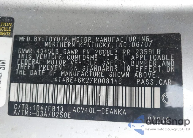 4T4BE46K27R008146: 43740243