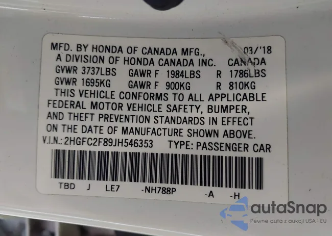 2HGFC2F89JH546353: 43740498