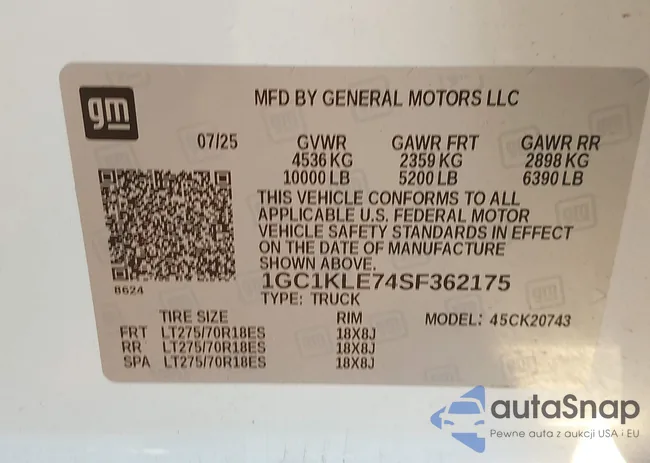 1GC1KLE74SF362175: 43739697