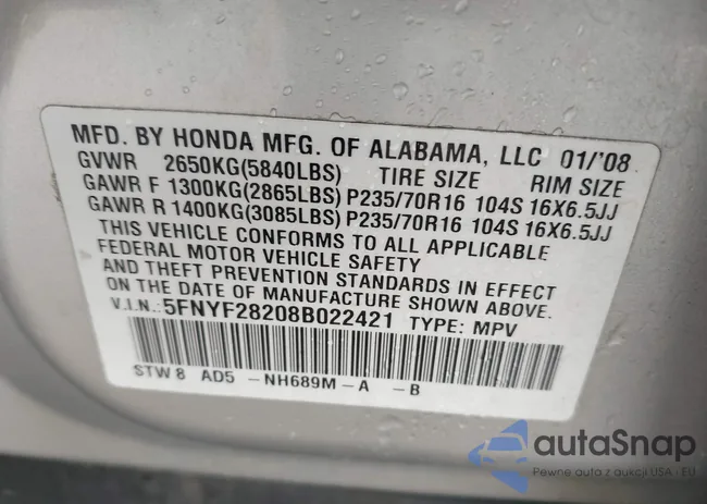 5FNYF28208B022421: 43741398