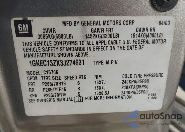 1GKEC13ZX3J274631: 43741433