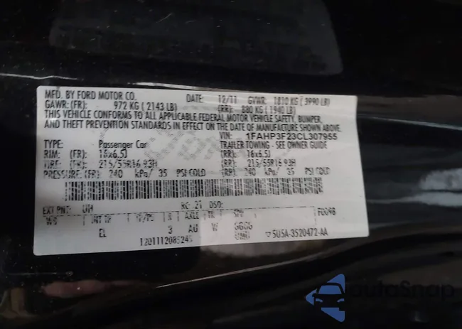 1FAHP3F23CL307955: 43742552