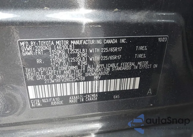 2T3W1RFV2RC254768: 43743190