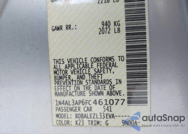 1N4AL3AP6FC461077: 43743216