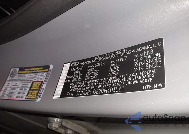 5NMJBCDE2RH403061: 43743473