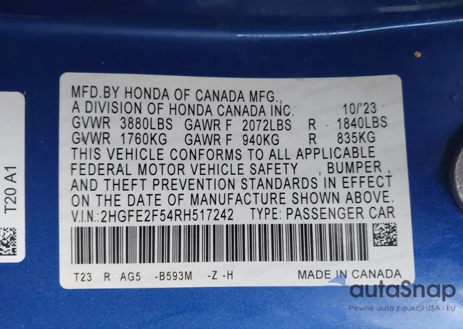 2HGFE2F54RH517242: 43742646