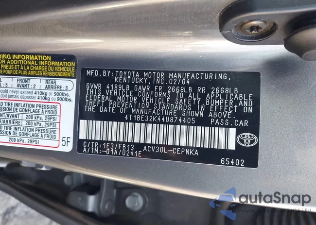 4T1BE32K44U874405: 43742683